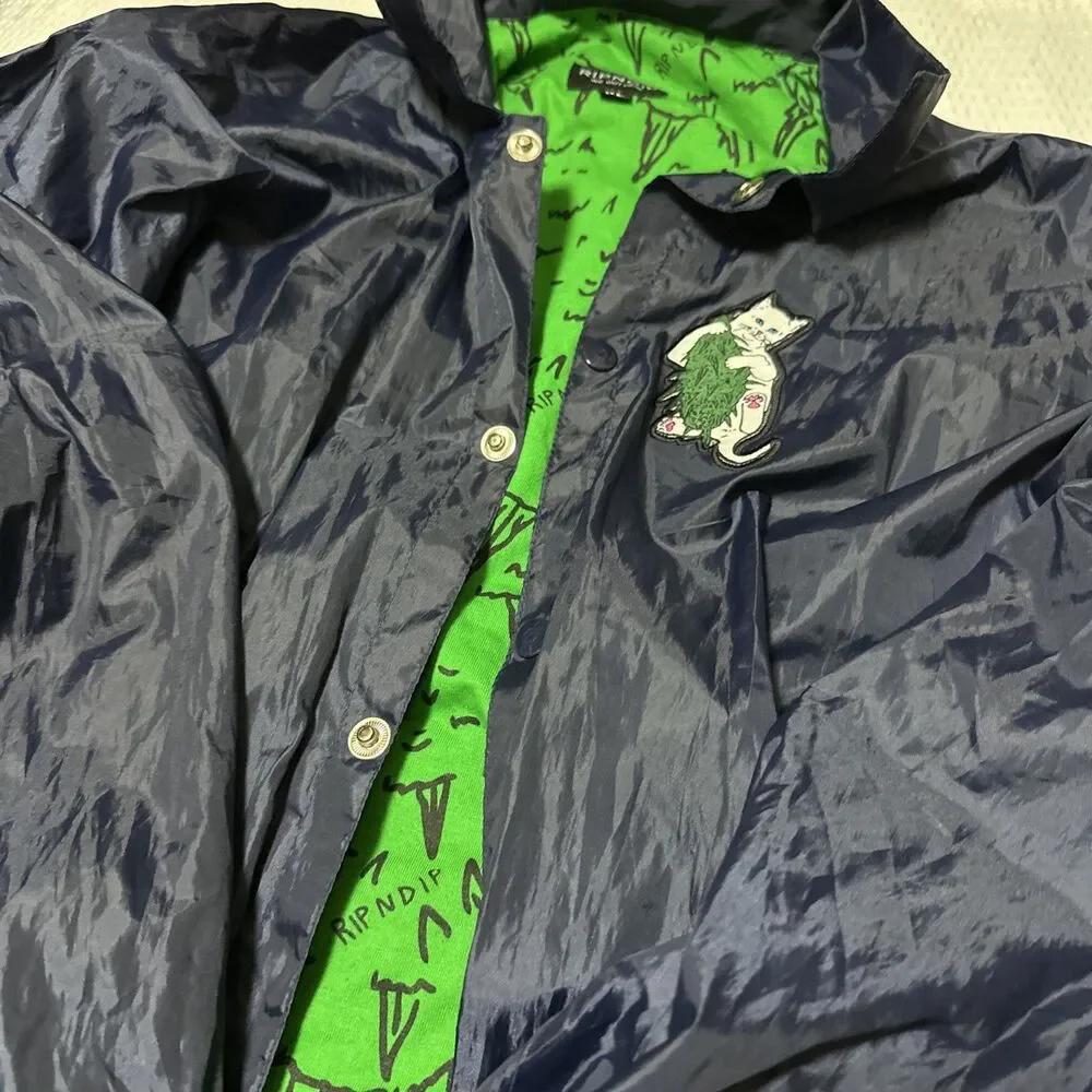 Ripndip Windbreaker Snap Button Jacket.  Happy Cat Nip XL Blue